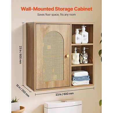 Vertical Bathroom Storage Cabinet with Adjustable Shelf and Space-Saving Design - Natural Finish