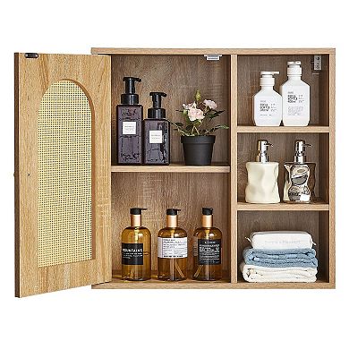 Vertical Bathroom Storage Cabinet with Adjustable Shelf and Space-Saving Design - Natural Finish