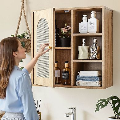 Vertical Bathroom Storage Cabinet with Adjustable Shelf and Space-Saving Design - Natural Finish