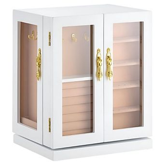 Jewelry Storage Box with Adjustable Compartments, 360° Rotation - White