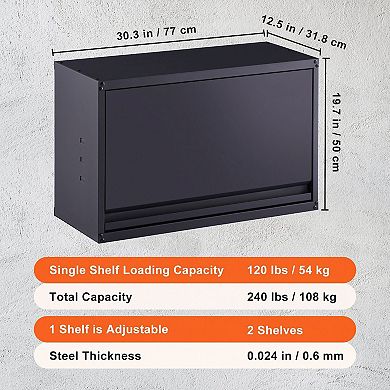 Wall-Mounted Metal Storage Cabinet with Flip-Up Door Adjustable Shelf Black Steel