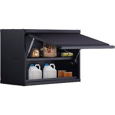 Wall-Mounted Metal Storage Cabinet with Flip-Up Door Adjustable Shelf Black Steel