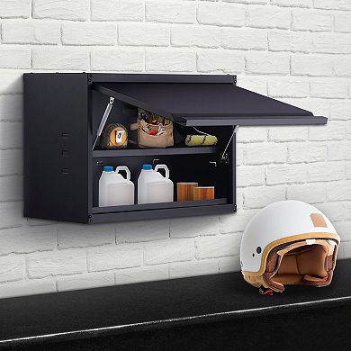 Wall-Mounted Metal Storage Cabinet with Flip-Up Door Adjustable Shelf Black Steel
