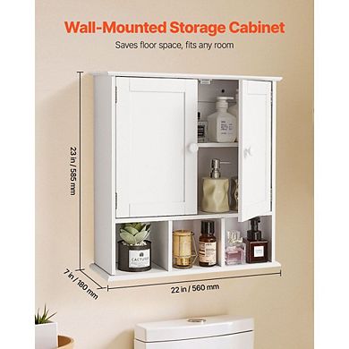 White Wall-Mount Bathroom Wall Cabinet with Adjustable Shelf and Multi-Layer Organization