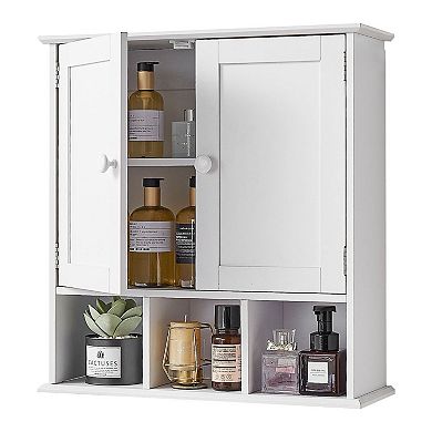 White Wall-Mount Bathroom Wall Cabinet with Adjustable Shelf and Multi-Layer Organization