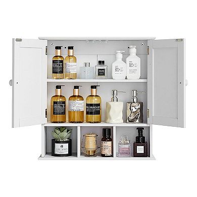 White Wall-Mount Bathroom Wall Cabinet with Adjustable Shelf and Multi-Layer Organization