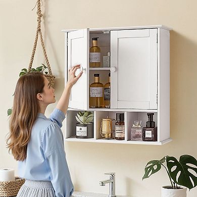 White Wall-Mount Bathroom Wall Cabinet with Adjustable Shelf and Multi-Layer Organization