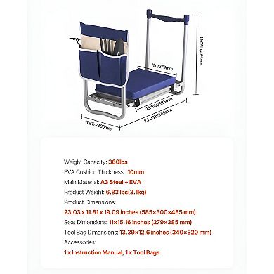 Portable Garden Kneeling Bench and Seat with Side Handles for Yard Work - Blue