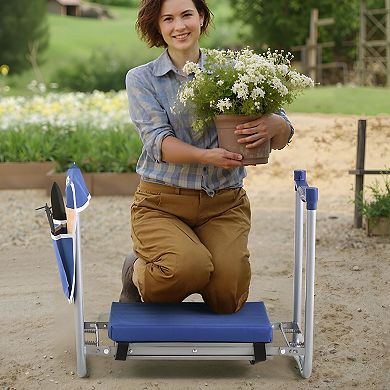 Portable Garden Kneeling Bench and Seat with Side Handles for Yard Work - Blue