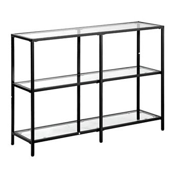 Narrow Glass Console Table with Shelves for Entryway or Hallway - Black
