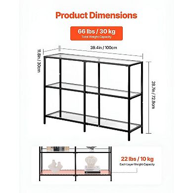 Narrow Glass Console Table with Shelves for Entryway or Hallway - Black