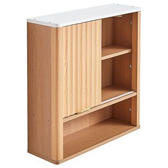 Compact Wall-Mount Bathroom Cabinet with Adjustable Interior Shelf and Organized Storage - Natural