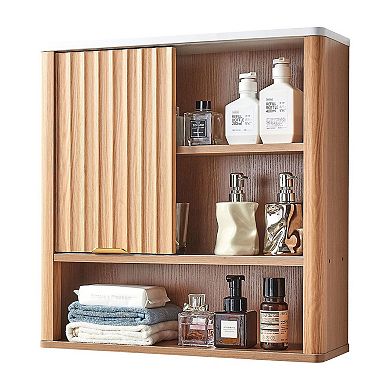 Compact Wall-Mount Bathroom Cabinet with Adjustable Interior Shelf and Organized Storage - Natural