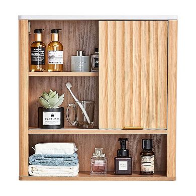 Compact Wall-Mount Bathroom Cabinet with Adjustable Interior Shelf and Organized Storage - Natural