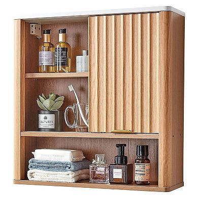 Compact Wall-Mount Bathroom Cabinet with Adjustable Interior Shelf and Organized Storage - Natural