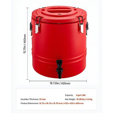 Insulated Beverage Dispenser with Drip-Free Spigot and Foam Insulation - Red