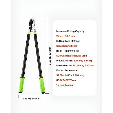 Pruning Lopper with Steel Blade for Yard and Landscape Maintenance - Black