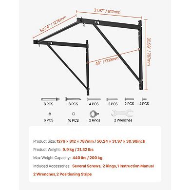 Wall-Mounted Pull-Up Bar with Dual Depth and 440 lb Capacity for Upper Body Workouts - Black