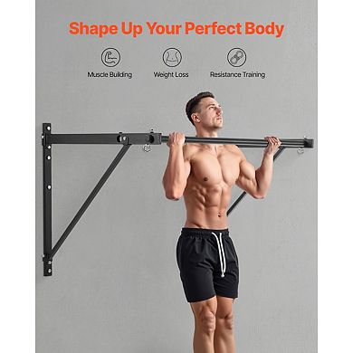 Wall-Mounted Pull-Up Bar with Dual Depth and 440 lb Capacity for Upper Body Workouts - Black