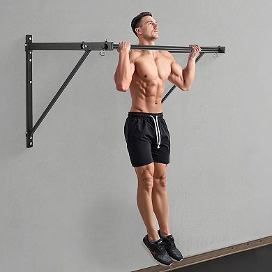 Wall-Mounted Pull-Up Bar with Dual Depth and 440 lb Capacity for Upper Body Workouts - Black