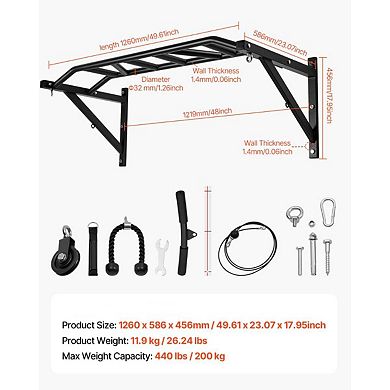 Wall-Mounted Pull-Up Bar with Pulley System and 10 Grip Positions for Full Body Workouts - Black