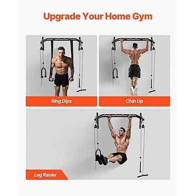 Wall-Mounted Pull-Up Bar with Pulley System and 10 Grip Positions for Full Body Workouts - Black