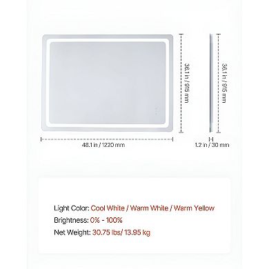 Modern LED Bathroom Mirror 36.1 x 48.1-Inch with Adjustable Brightness and Color Temp