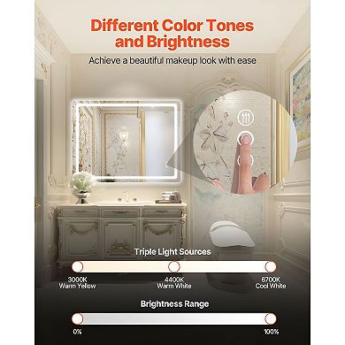 Modern LED Bathroom Mirror 36.1 x 48.1-Inch with Adjustable Brightness and Color Temp