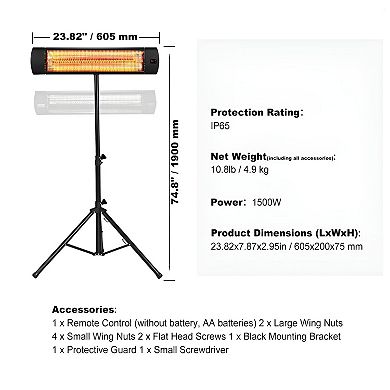 Infrared Heater with Remote Control and Even Heat Distribution - Black