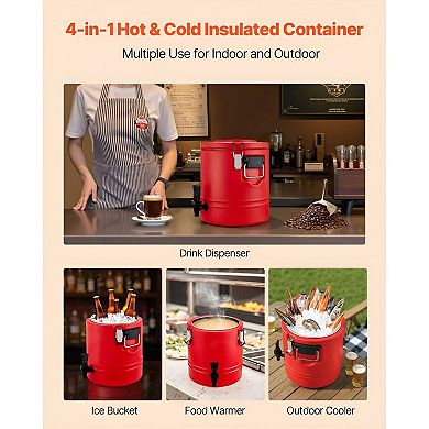 Insulated Beverage Dispenser with Drip-Free Spigot and Foam Insulation - Red