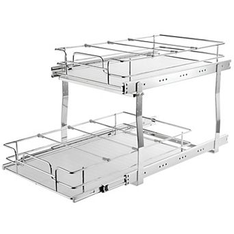 2 tier Pull-Out Cabinet Organizer Shelf Sliding Chrome Storage for Under Sink Cabinets