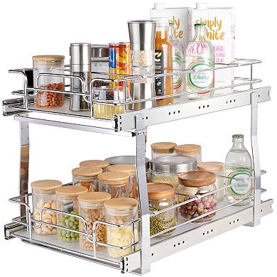 2-Tier Pull-Out Cabinet Organizer Shelf Sliding Chrome Storage for Under Sink Cabinets