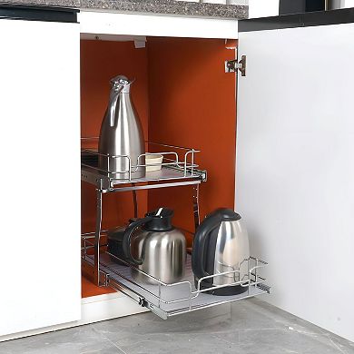2-Tier Pull-Out Cabinet Organizer Shelf Sliding Chrome Storage for Under Sink Cabinets