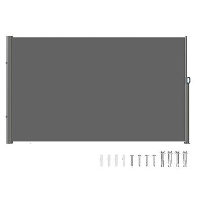 Retractable Grey Side Awning Screen with Spring Handle for Patio Balcony Outdoor Use 5.25 x 9.84 ft