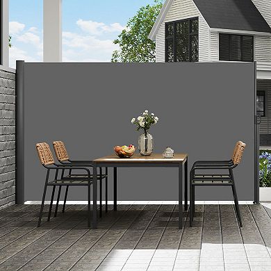 Retractable Grey Side Awning Screen with Spring Handle for Patio Balcony Outdoor Use 5.25 x 9.84 ft