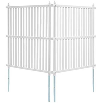 White PVC Privacy Fence Panel 48" x 48" with Galvanized Stakes for Yard Garden or Pet Enclosure