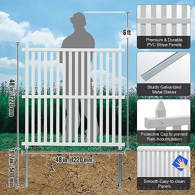 White PVC Privacy Fence Panel 48" x 48" with Galvanized Stakes for Yard Garden or Pet Enclosure