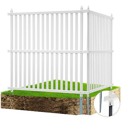 White PVC Privacy Fence Panel 48" x 48" with Galvanized Stakes for Yard Garden or Pet Enclosure