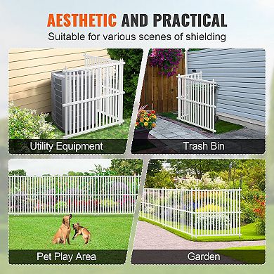 White PVC Privacy Fence Panel 48" x 48" with Galvanized Stakes for Yard Garden or Pet Enclosure