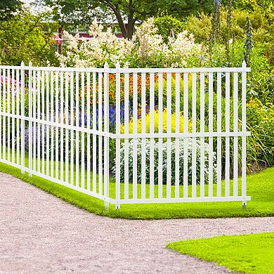White PVC Privacy Fence Panel 48" x 48" with Galvanized Stakes for Yard Garden or Pet Enclosure