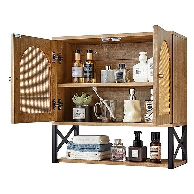 Wall-Mounted Bathroom Cabinet with Adjustable Shelf and Multi-Layer Storage - Natural