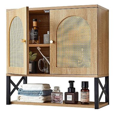 Wall-Mounted Bathroom Cabinet with Adjustable Shelf and Multi-Layer Storage - Natural