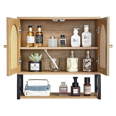 Wall-Mounted Bathroom Cabinet with Adjustable Shelf and Multi-Layer Storage - Natural