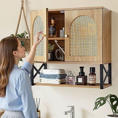 Wall-Mounted Bathroom Cabinet with Adjustable Shelf and Multi-Layer Storage - Natural