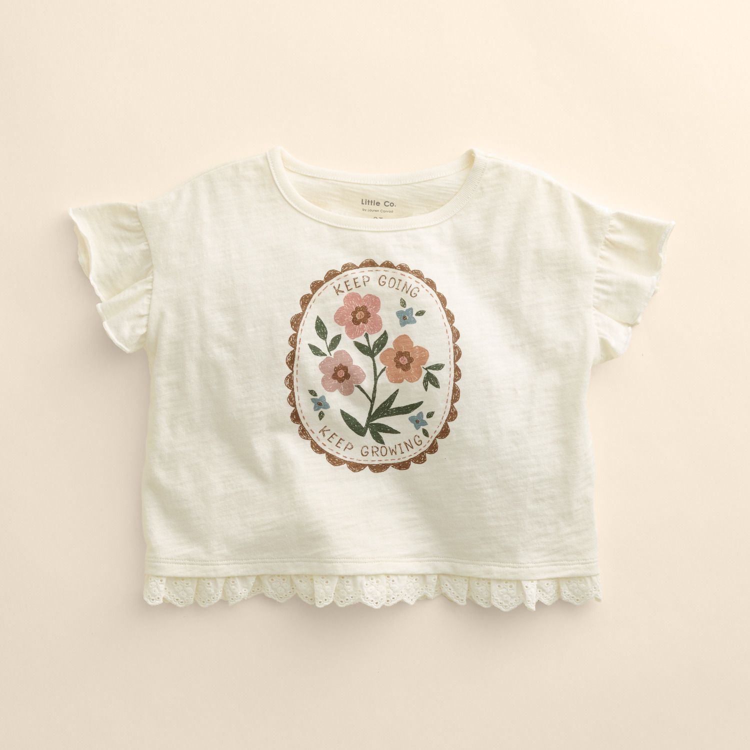 Футболка Little Co. by Lauren Conrad Organic Lace Hem для девочек-малышей, цвет: Слоновая кость с принтом