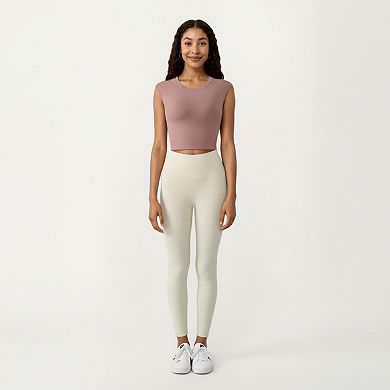 Women's Sleeveless Cropped Fitted Active Tank Top with Smooth Stretch Fabric and Crew Neckline