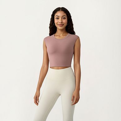 Women's Sleeveless Cropped Fitted Active Tank Top with Smooth Stretch Fabric and Crew Neckline