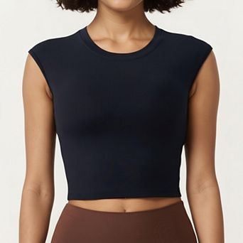 Women's Sleeveless Cropped Fitted Active Tank Top with Smooth Stretch Fabric and Crew Neckline
