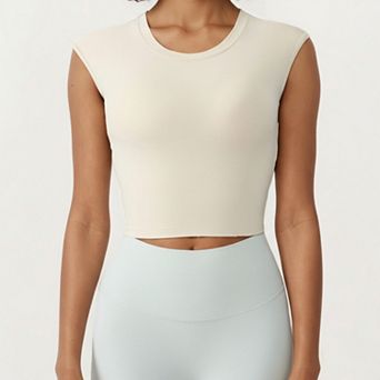 Women's Sleeveless Cropped Fitted Active Tank Top with Smooth Stretch Fabric and Crew Neckline