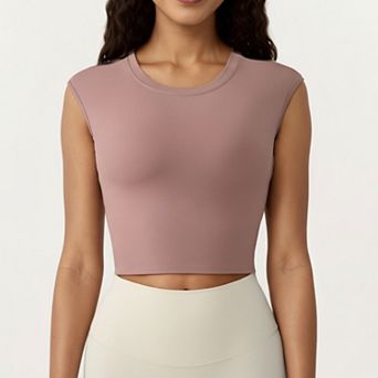 Women's Sleeveless Cropped Fitted Active Tank Top with Smooth Stretch Fabric and Crew Neckline
